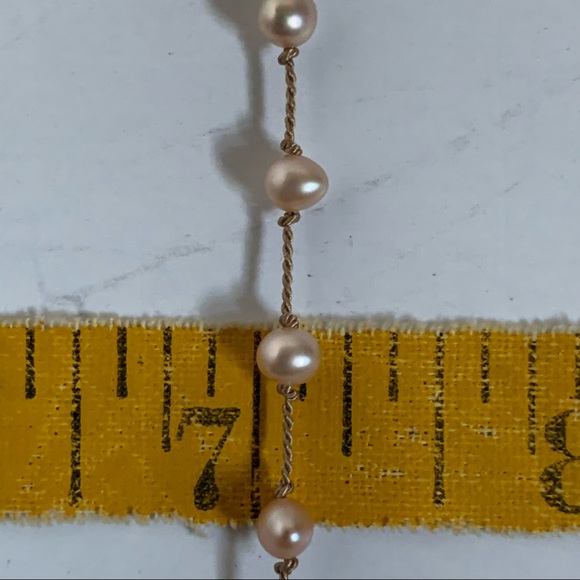 Beaded Choker Necklace Freshwater Pink Pearls on Silk Spring Matte Heart Clasp - Picture 6 of 7